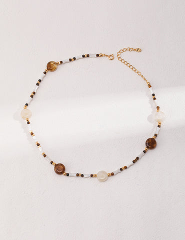Silver Tiger Eye Stone Shell Necklace