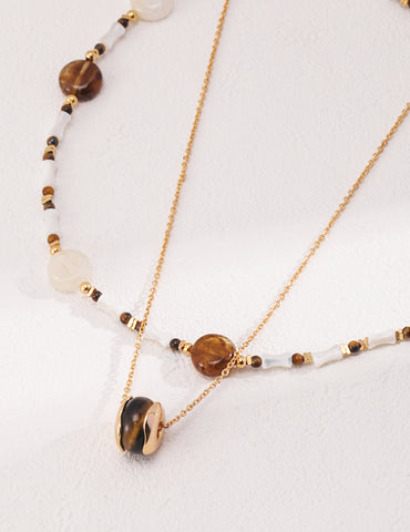Silver Tiger Eye Stone Shell Necklace