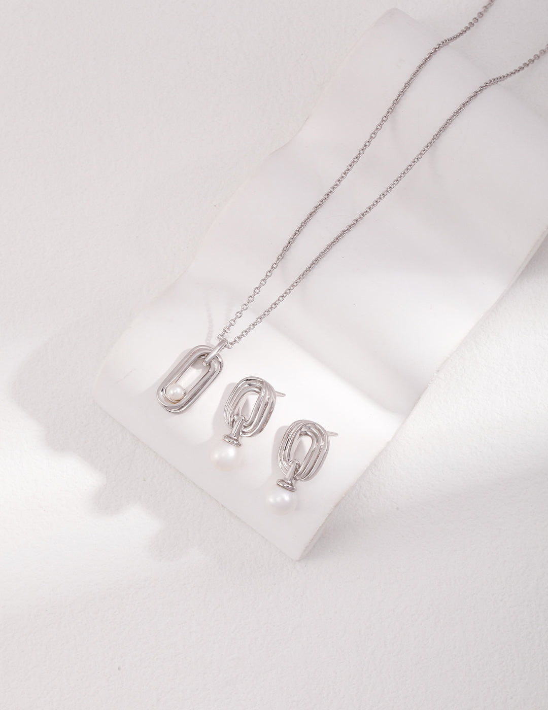 Silver & Pearl Necklace & Earrings