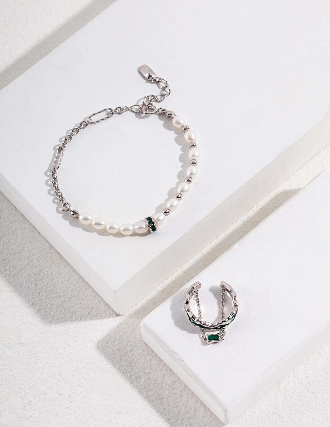 Silver Pearl & Glazed Bracelet