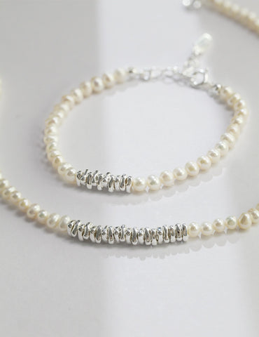 Pearl Necklace with Silver Nuggets